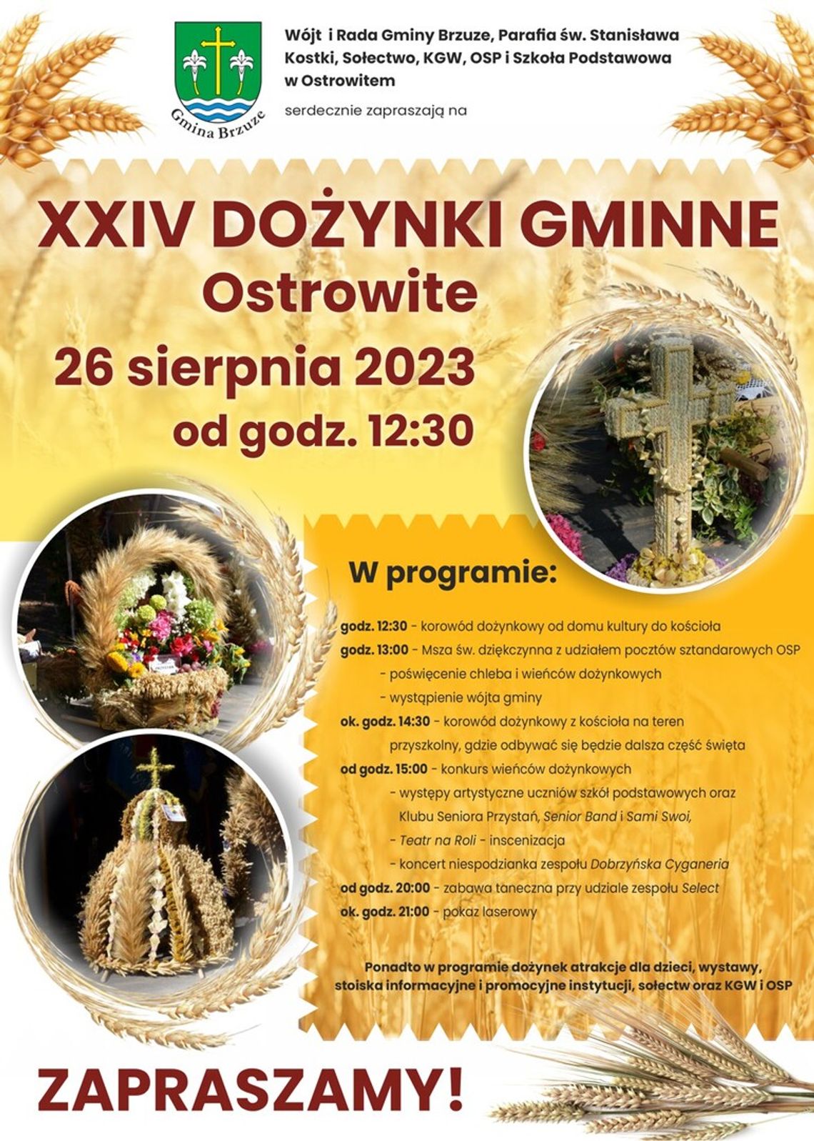 Gmina Brzuze i 24. Dożynki Gminne w Ostrowitem. Program wydarzenia